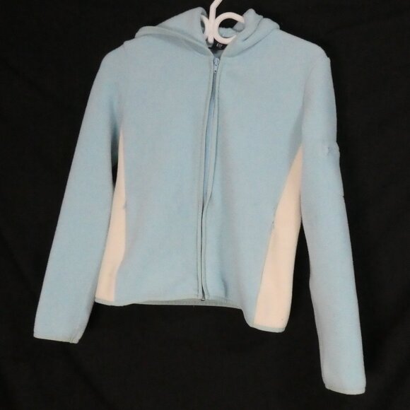GAP | small | Light Blue Zip-Up Fleece Hoodie | White Side Panels | Zip Pockets - Picture 2 of 15